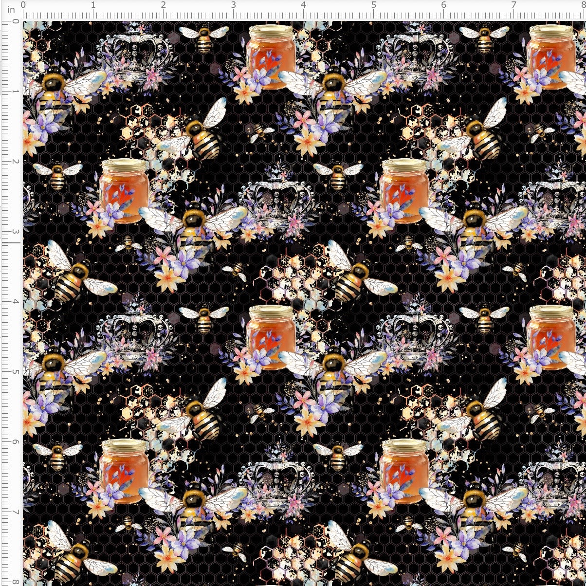 Royal Honeybees on Black Interlock