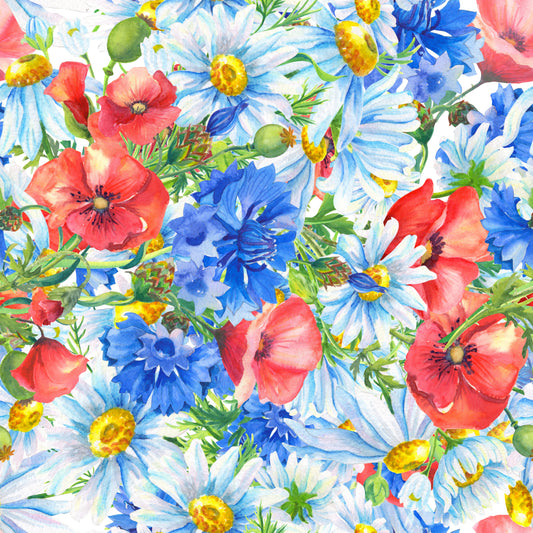 Red, White & Blue Wildflowers Waterproof Oxford