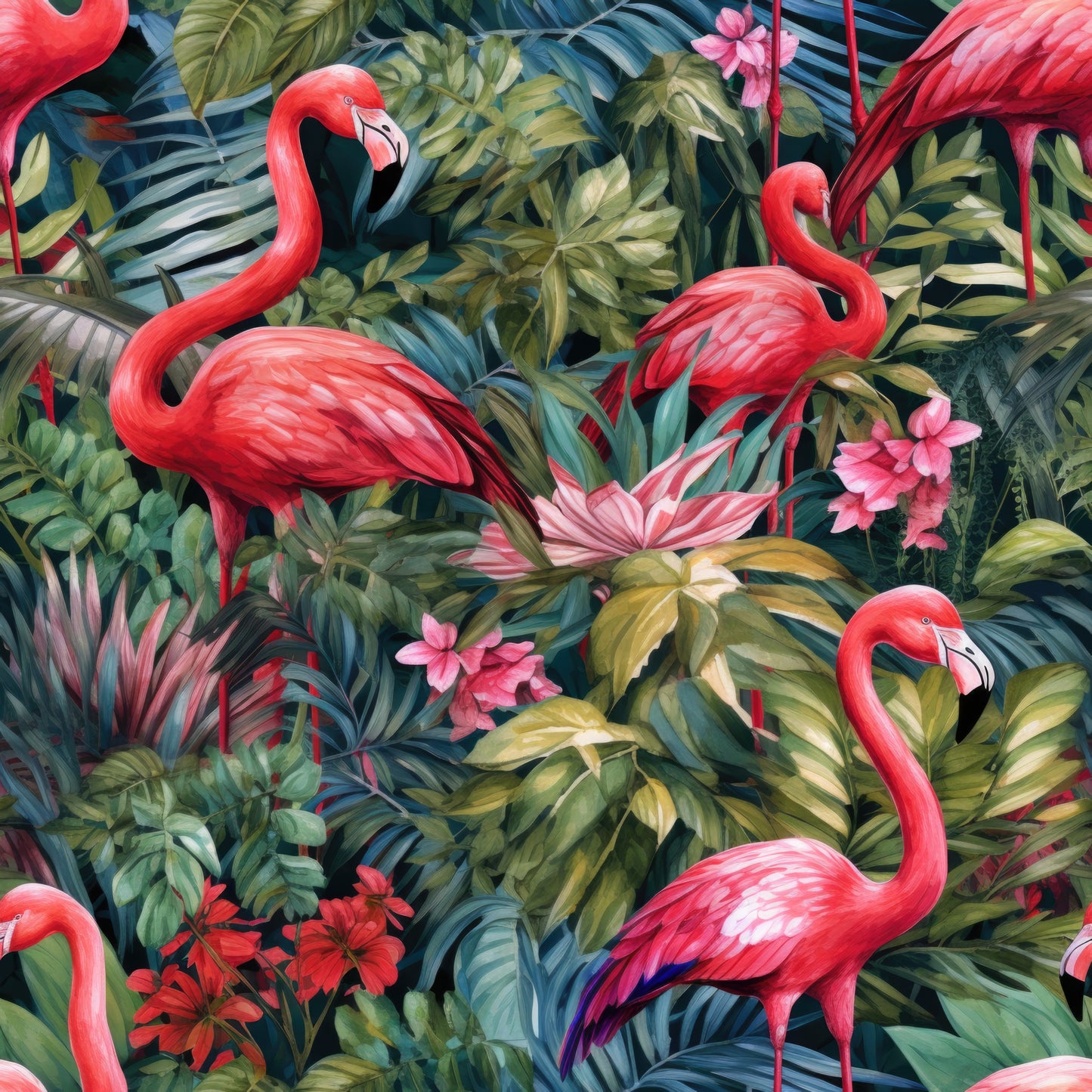 Tropical Flamingo Scene Waterproof Oxford