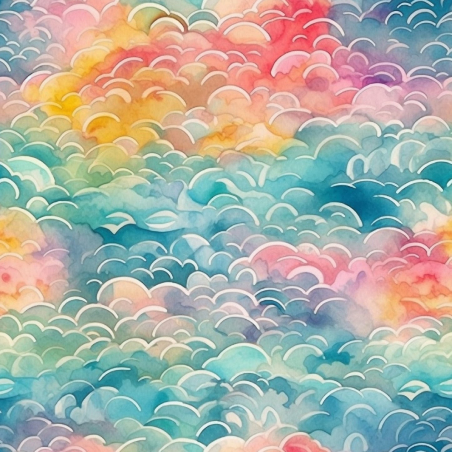 Waves of Clouds Watercolor Waterproof Oxford