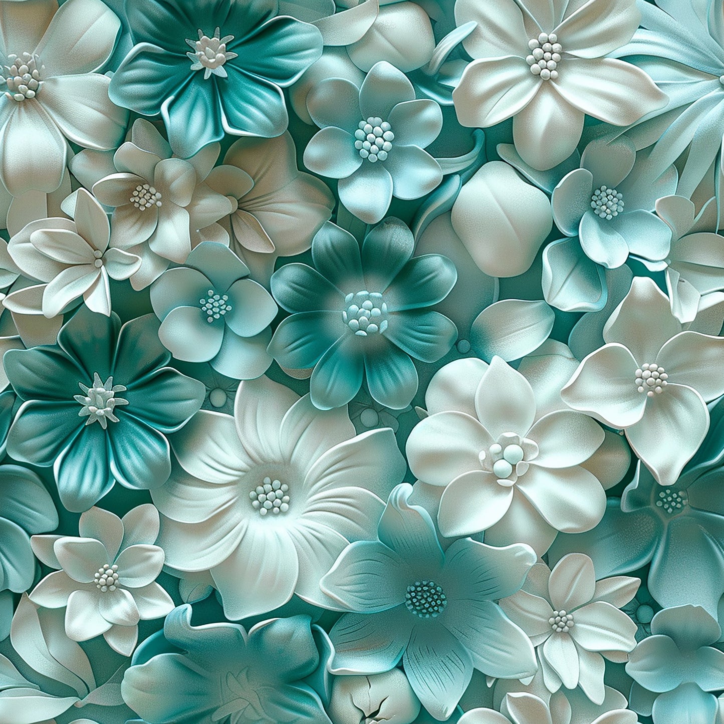 Dimensions of Teal Flowers Vinyl