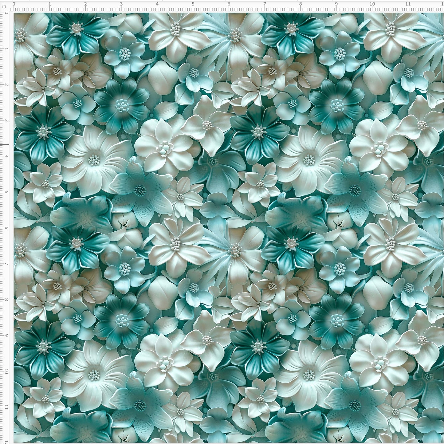 Dimensions of Teal Flowers Vinyl