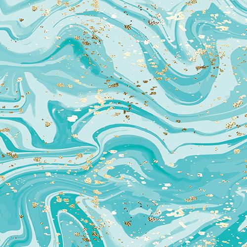 Marble in Aqua with Gold Glitter Waterproof Oxford