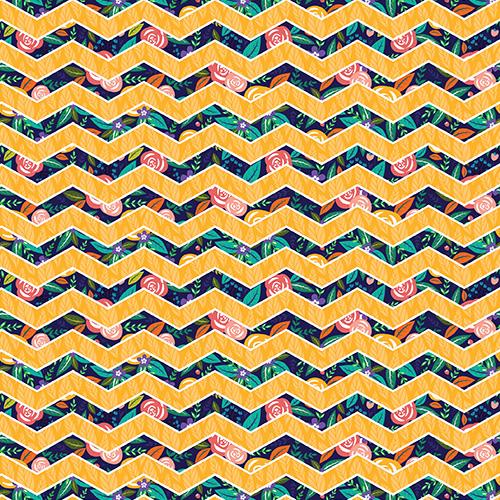 Rosies Floral Coordinating Chevron in Gold Interlock