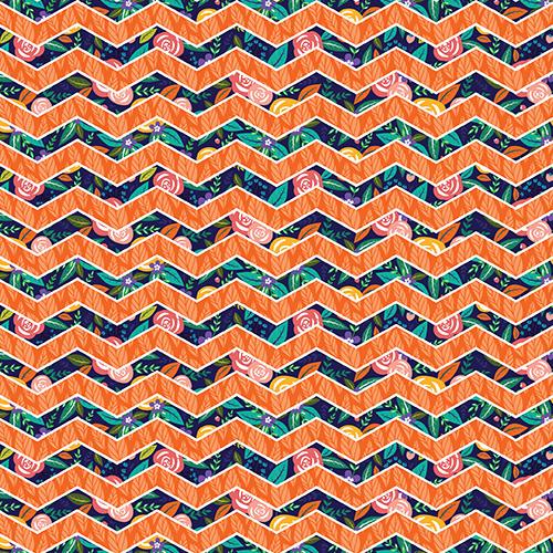 Rosies Floral Coordinating Chevron in Orange Waterproof Oxford
